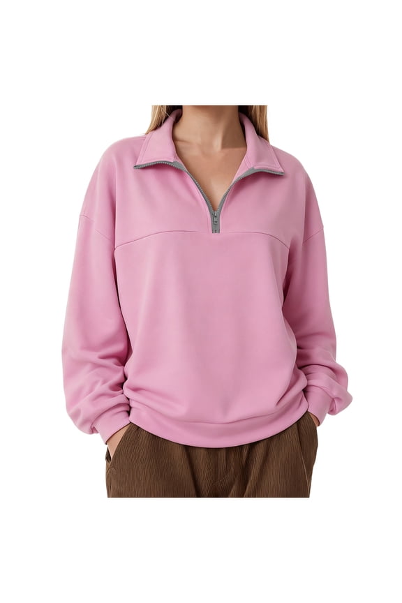 Women's Half Zip Cropped Pullover Quarter Zipper Hoodie Stand Collar Fall Winter Casual Sweatshirt Jacket (Red, XL)