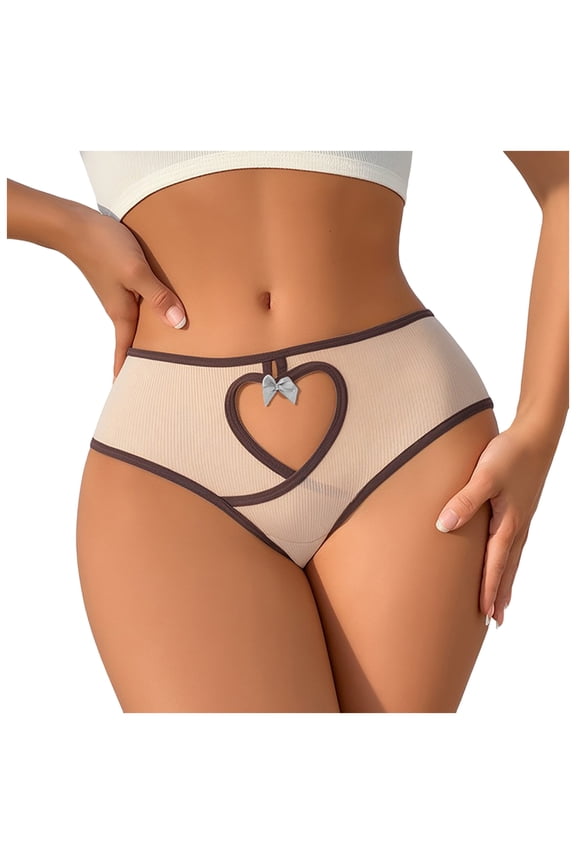 Women's Heart Cutout Panties Heart Out Lace Funny Bikini Panties Underwear Women Lifting Sexy Cheeky (Beige, L)