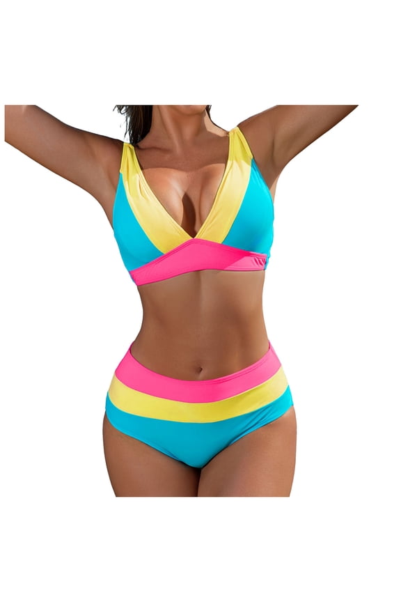 Women's Leopard Bikini Swimsuits V Neck High Waisted 2 Piece Bathing Suits (Yellow, XXL)