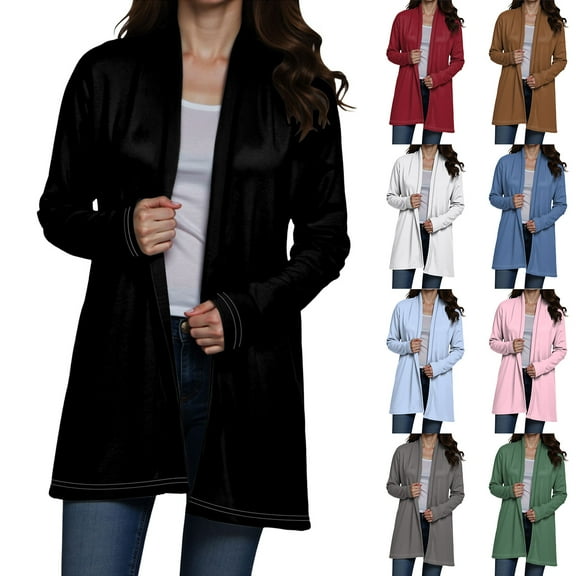 idosla Women's Lightweight Open Front Cardigan Casual Long Sleeve Loose Cardigans with Pockets (Black, L)