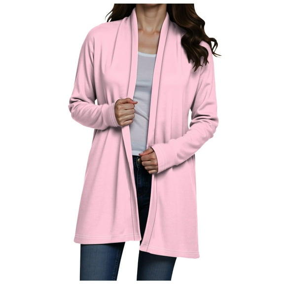 idosla Women's Lightweight Open Front Cardigan Casual Long Sleeve Loose Cardigans with Pockets (Pink, XL)