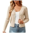thumbnail image 1 of idosla Women's Long Sleeve Cardigan Casual V-Neck Button Open Front Outerwear Soft Cropped Knit Shrugs Sweater (Beige, XXL), 1 of 9