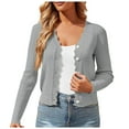 thumbnail image 1 of idosla Women's Long Sleeve Cardigan Casual V-Neck Button Open Front Outerwear Soft Cropped Knit Shrugs Sweater (Grey, XL), 1 of 9