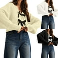 thumbnail image 1 of idosla Women's Long Sleeve Crop Cardigan Sweaters Chic Loose V Neck Knit Sweater Outerwear with Bow Tie (Beige, M), 1 of 8