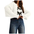 thumbnail image 1 of idosla Women's Long Sleeve Crop Cardigan Sweaters Chic Loose V Neck Knit Sweater Outerwear with Bow Tie (White, XL), 1 of 5