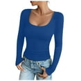 thumbnail image 1 of idosla Women's Long Sleeve Scoop Neck Shirts Casual Slim Fit Rib Knit Tops Summer Fall Basic Business Work Tee (Blue, M), 1 of 6