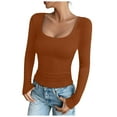 thumbnail image 1 of idosla Women's Long Sleeve Scoop Neck Shirts Casual Slim Fit Rib Knit Tops Summer Fall Basic Business Work Tee (Orange, XXL), 1 of 6