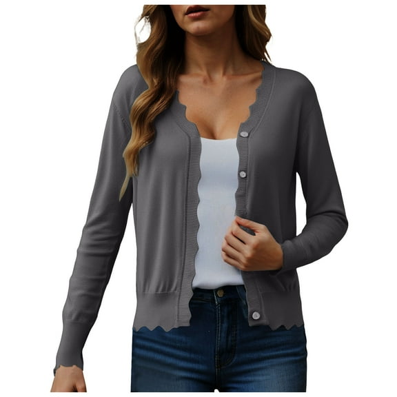 idosla Women's Long Sleeve V-Neck Button Down Cardigan Knit Shrugs Sweater (Dark Gray, M)
