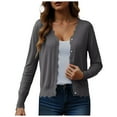 thumbnail image 1 of idosla Women's Long Sleeve V-Neck Button Down Cardigan Knit Shrugs Sweater (Dark Gray, S), 1 of 8