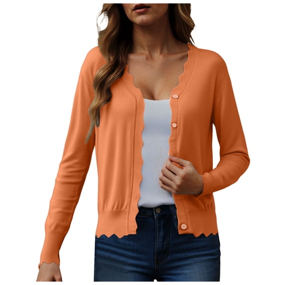 idosla Women's Long Sleeve V-Neck Button Down Cardigan Knit Shrugs Sweater (Orange, XXL)