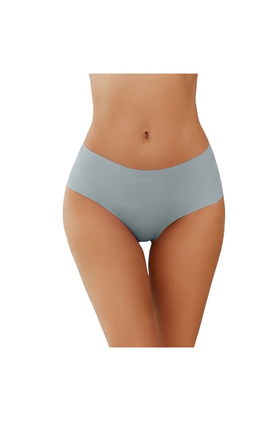 Women's No Show Ice Silk Briefs Low Waist Seamless Breathable Solid Color Panties Soft Cheeky Underwear Underpants (Light Gray, M)