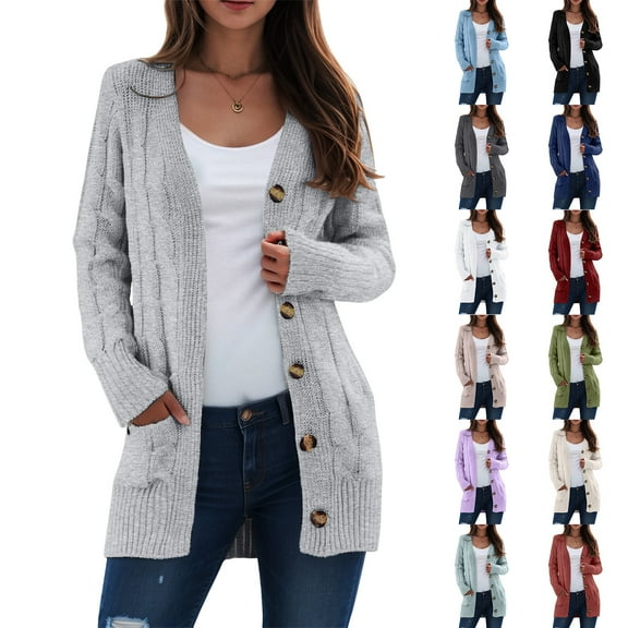 idosla Women's Open Front Cardigan Sweaters Fall Fashion Button Down Cable Knit Chunky Winter Clothing Outerwear Coats (Beige, 5XL)