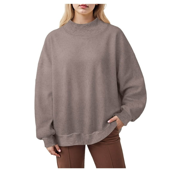 idosla Women's Oversized Batwing Sweaters 2025 Fall Outfits Trendy Crewneck Knit Side Slit Fashion Pullover Tops (Khaki, L)