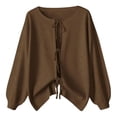 thumbnail image 1 of idosla Women's Plus Size Bow Tie Front Cardigan Sweater Long Sleeve Drop Shoulder Outerwear (Brown, M), 1 of 7