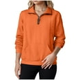 thumbnail image 1 of idosla Women's Quilted Sweatshirts Zipper Neck Long Sleeve Textured Solid Casual Loose Fashion Fall Pullover Tops (Orange, S), 1 of 8