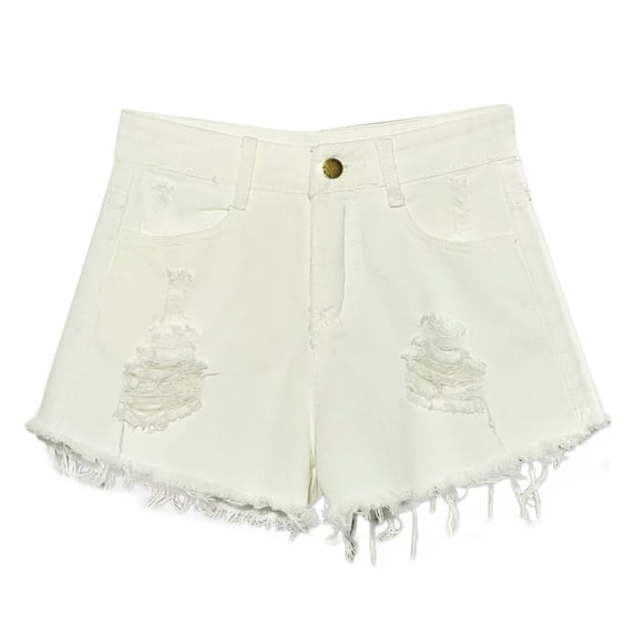 idosla Women's Ripped Raw Hem Jean Shorts High Waisted Straight Leg Denim Shorts Streetwear (White, S)