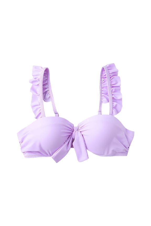 Women's Sea of Love Ruffle Bikini Top, Adjustable, Tie Back, Swimwear Separates for Women (Purple, L)
