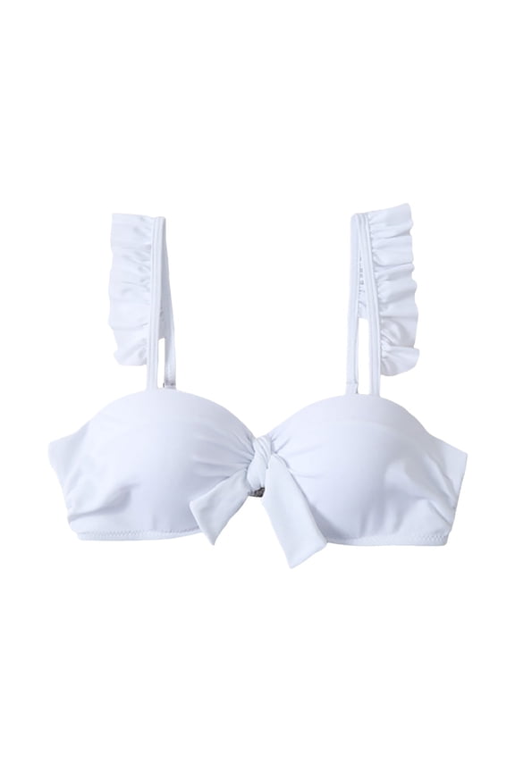 Women's Sea of Love Ruffle Bikini Top, Adjustable, Tie Back, Swimwear Separates for Women (White, L)