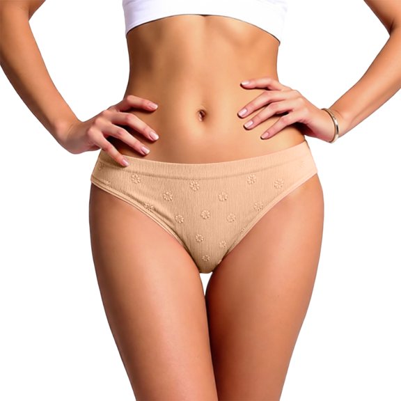 idosla Women’s Sheer Mesh Thong Panties, Low Rise Heart Pattern G-String Underwear, Soft Stretch No Show Thong (Beige, L)