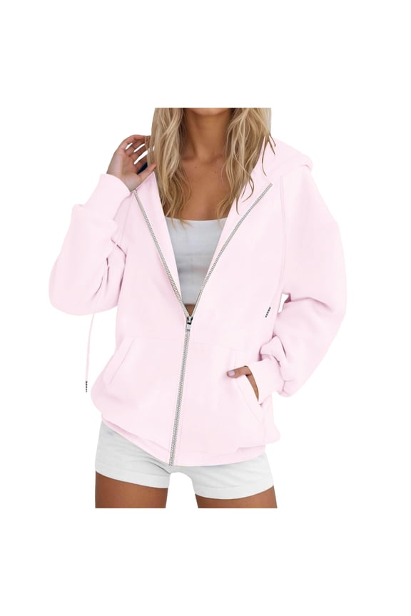 Women's Spring Zip Up Y2K Hoodies Casual Long Sleeve Sweatshirts Fall Winter Track Jackets with Pockets (Pink, XXL)