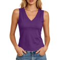 thumbnail image 1 of idosla Women's Tank Tops Teen Girl Loose Fit V Neck Summer UPF 50+ Flowy Curved Hem Basic Casual Sleeveless Tops (Purple, M), 1 of 5