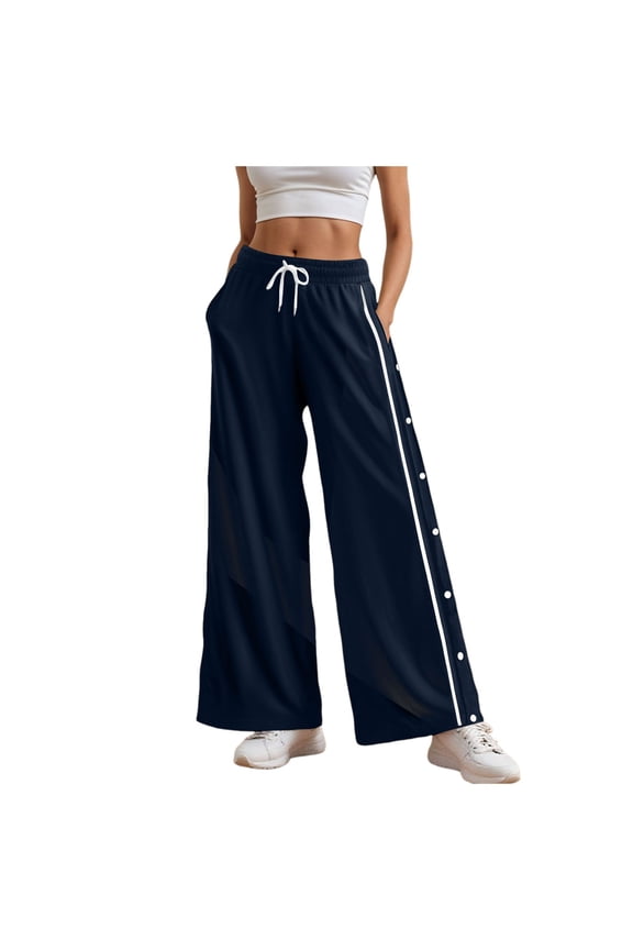 Women's Tear Away Pants Side Split Snap Open Bottom Sweatpants Leg Breakaway Post Surgery Pants with Pockets (Navy, 3XL)