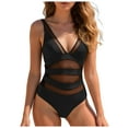thumbnail image 1 of idosla Women's Tummy Control Swimsuits Mesh Sexy One Piece Bathing Suits Slimming V Neck Swimwear (Black, M), 1 of 9