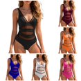 thumbnail image 1 of idosla Women's Tummy Control Swimsuits Mesh Sexy One Piece Bathing Suits Slimming V Neck Swimwear (Orange, S), 1 of 9