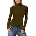 thumbnail image 1 of idosla Women's Turtleneck Long Sleeve Shirts Fall Fashion Basic Thermal Underwear Tops Winter Clothes 2025 (Coffee, XL), 1 of 6