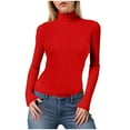 thumbnail image 1 of idosla Women's Turtleneck Long Sleeve Shirts Fall Fashion Basic Thermal Underwear Tops Winter Clothes 2025 (Red, XL), 1 of 6