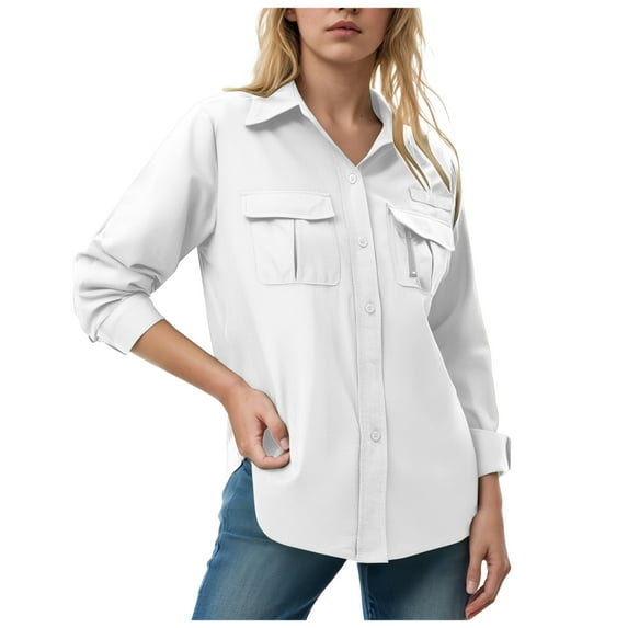 idosla Women's UPF 50 Long Sleeve UV Sun Protection Safari Shirts Outdoor Quick Dry Fishing Hiking Travel Shirts (White, XXL)