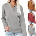 thumbnail image 1 of idosla Women's V Neck Button Pullover Sweatshirts Long Sleeve Casual Tops Solid T-Shirts for Fall Winter Brown (Brown, M), 1 of 8