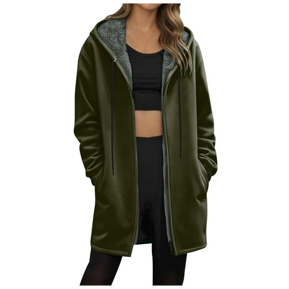 idosla Women's Zip Up Hoodie Long Tunic Hooded Sweatshirt Casual Oversized Fleece 2025 Fall Winter Jacket Coat With Pocket (Army Green, XXL)