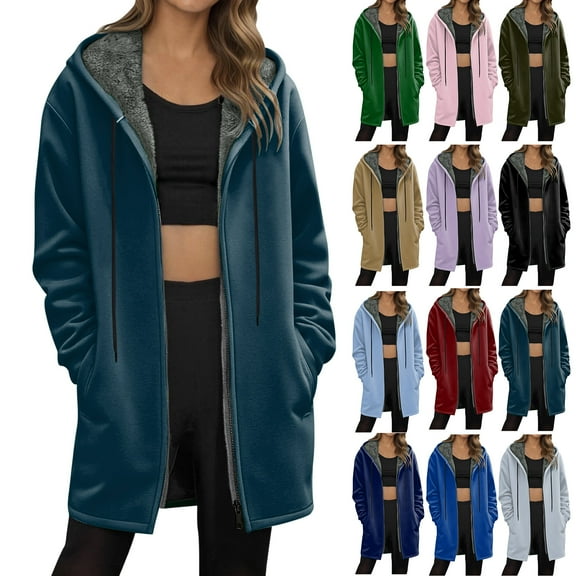 idosla Women's Zip Up Hoodie Long Tunic Hooded Sweatshirt Casual Oversized Fleece 2025 Fall Winter Jacket Coat With Pocket (Mint Green, XXL)
