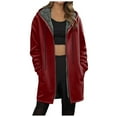 thumbnail image 1 of idosla Women's Zip Up Hoodie Long Tunic Hooded Sweatshirt Casual Oversized Fleece 2025 Fall Winter Jacket Coat With Pocket (Wine, 3XL), 1 of 5