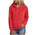 thumbnail image 1 of idosla Womens 2025 Hoodies Button Collar Drawstring Hooded Pullover Sweatshirt Casual Long Sleeve Tops Shirts (Red, XL), 1 of 6