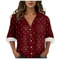 thumbnail image 1 of idosla Womens 3/4 Sleeve Shirts Vintage Boho Retro Floral Print Tops Ladies Loose Fit Lightweight V Neck Button Down Blouses (Brick Red, XL), 1 of 6
