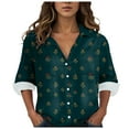 thumbnail image 1 of idosla Womens 3/4 Sleeve Shirts Vintage Boho Retro Floral Print Tops Ladies Loose Fit Lightweight V Neck Button Down Blouses (Navy, S), 1 of 6