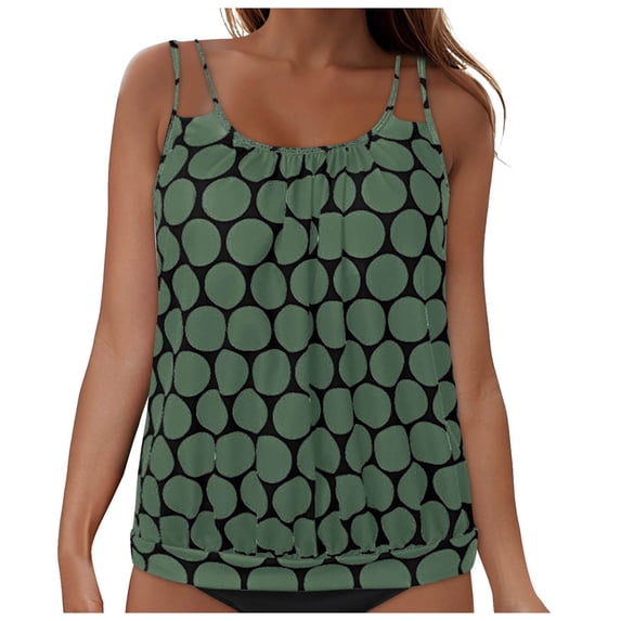 idosla Womens Blouson Tankini Top Only Loose Fit Swim Top No Bottom Modest Swimsuit (Army Green, S)