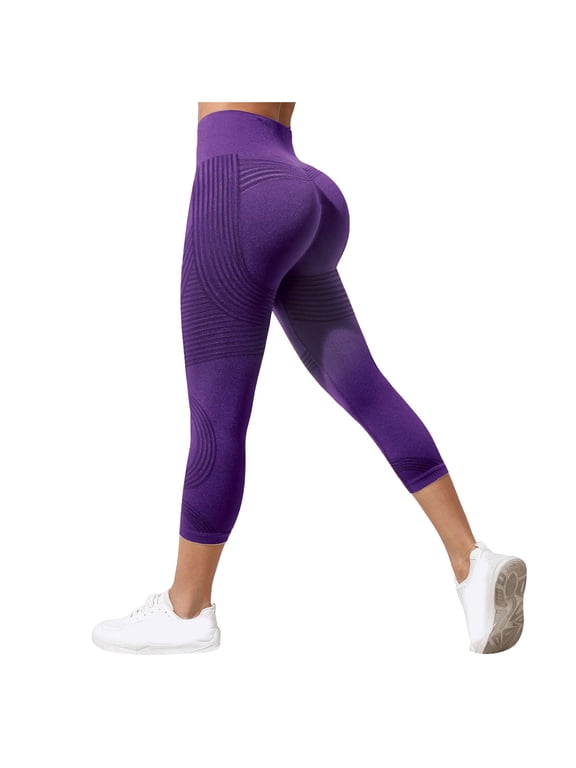 Womens Capri Leggings Anti Cellulite 3D Resistance Band Leggings for Women Compression Tummy Control Lifting Yoga Pants (Purple, XL)