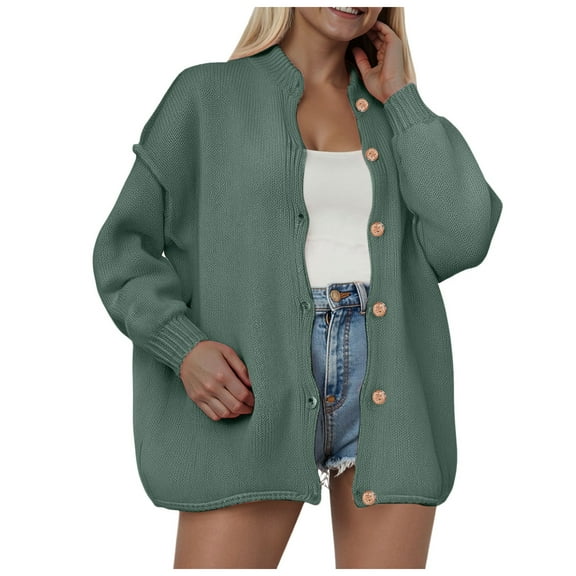 idosla Womens Cardigan Sweaters Casual Lightweight Long Sleeve Button Up Knit Oversized 2025 Fall Outwear (Green, M)