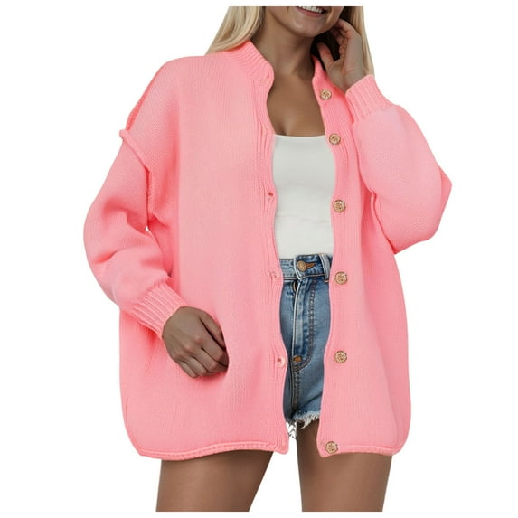 idosla Womens Cardigan Sweaters Casual Lightweight Long Sleeve Button Up Knit Oversized 2025 Fall Outwear (Pink, M)