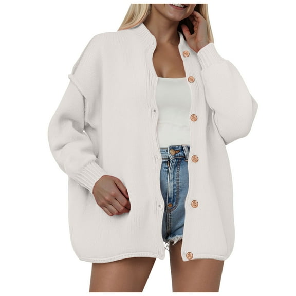 idosla Womens Cardigan Sweaters Casual Lightweight Long Sleeve Button Up Knit Oversized 2025 Fall Outwear (White, L)