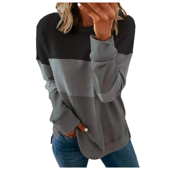idosla Womens Casual Fashion Sweatshirts Loose Pullover Sweatshirt Long Sleeve Crewneck Tops (Black, XL)