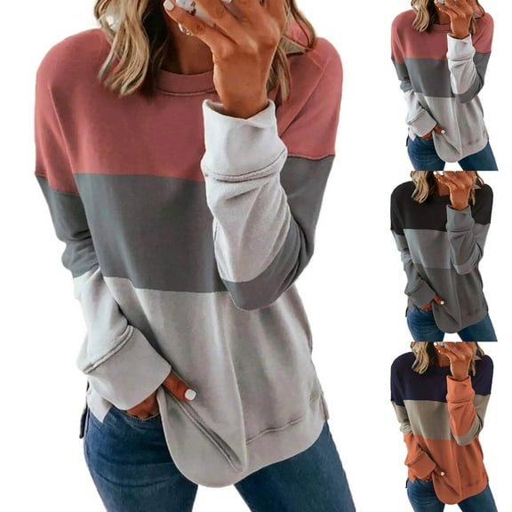 idosla Womens Casual Fashion Sweatshirts Loose Pullover Sweatshirt Long Sleeve Crewneck Tops (Pink, 4XL)