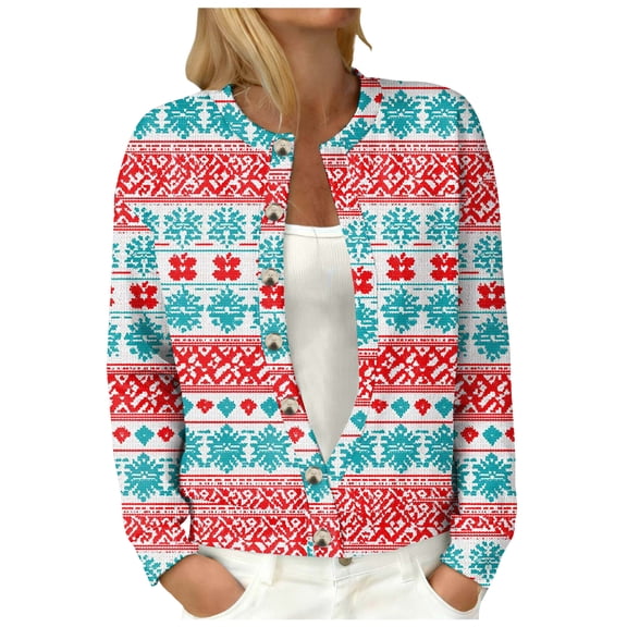 idosla Womens Christmas Cardigan Sweaters 2025 Knit Open Front Button Down Fall Xmas Graphic Casual Lightweight Soft Coat (Light Blue, 3XL)