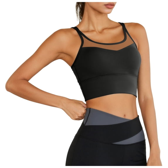 idosla Womens Crop Tank Tops with Built in Bras Breathable Wrap Ruched Athletic Workout Yoga Sleeveless Tops (Black, M)
