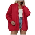 thumbnail image 1 of idosla Womens Cropped Cardigans Trendy 2025 Ruffle Open Front Chunky Knit Sweater Oversized Button Down Fall Clothes (Red, L), 1 of 7