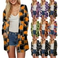 thumbnail image 1 of idosla Womens Fashion Halloween Long Sleeve Cardigan Fall Open Front Cardigan Pumpkin Print Medium Length Coat (Grey, L), 1 of 9