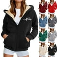 thumbnail image 1 of idosla Womens Fleece Lined Zip Up Hoodie Thermal Warm Sherpa Pullover Sweatshirts Love Heart Print Sweaters Cute Tops (Watermelon Red, L), 1 of 7
